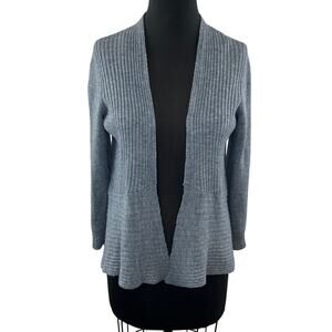 EILEEN FISHER Gray Cardigan Sweater Wool Linen Open Front Ribbed Size Petite PS